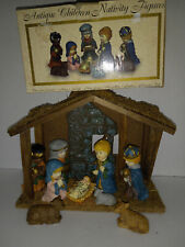 Vtg 1996 Nativity Set 9pc Figures By Seasonal Specialties Co. Plus Wooden STABLE picture
