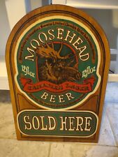 Vintage 80s Moosehead Beer Sign Wooden Wall Plaque Canadian Lager 1983 Sold Here picture