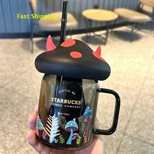 Authentic Starbucks Mushroom Glass Cup & Peach Blossom Topper Pink Siren 19Oz picture