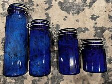 Set Of 4 Vintage Cobalt Blue Glass Storage Container picture