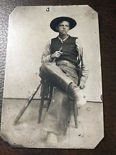 Armed Cowboy Wearing Fringed Leather tintype C320RP picture