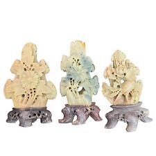 Antique Vintage Chinese Soapstone Handmade Carving Statue Lot Of Three picture