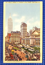 Vtg c 1945 Public Library 5th Avenue & 42nd Street New York City NY Postcard picture