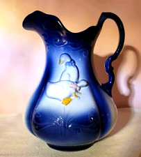 Rare Vintage Ironstone Large Porcelain Blue Duck Water Pitcher England picture