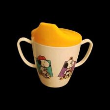 VTG DANARA PEANUTS SIPPY CUP SNOOPY RIDING TRICYLE Yellow Lid PLASTIC Pre-owned  picture