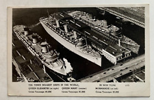 c1940s Ship RPPC Postcard 3 Biggest Ships Queen Elizabeth Mary Normandie in NYC picture