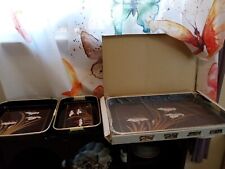  NIB Vintage 80s 3 Piece Black Lacquered Tray Set with Floral Design Japan  picture