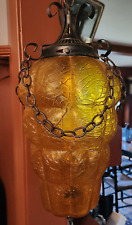 Vintage 1960's- 70's MCM  Amber Crackle Glass Hanging Swag Lamp picture