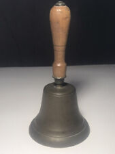 Antique Large Brass Wood Handle Hand Held School Bell Original picture