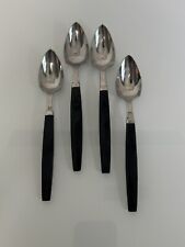 Serrated Grapefruit Spoons Set Of 4 Stainless Black Plastic Handles Japan picture