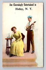 Holley NY-New York, Am Charmingly Entertained, Antique Vintage c1913 Postcard picture
