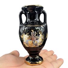 Vintage Fakiolas 24 K Gold Ceramic Pottery Vase W Handles Handmade in Greece picture
