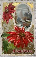 Poinsettia Merry Christmas postcard Winter Snow Scene picture