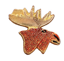 Vintage Moose Head Gold Tone Lapel Hat Pin picture