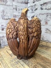 EAGLE Statue Figurine Brown Resin Carved Wood Look Decor Bald Bird Hawk picture