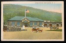 Postcard Brattleboro VT - Union Railroad Station Old Cars picture