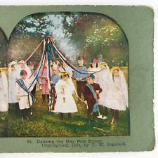 Maypole Dance Ribbon Children Stereoview c1905 May Pole Dancing Kids Card F743 picture