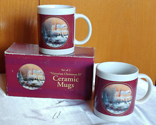Set of 2 Thomas Kinkade Victorian Christmas Ceramic Mugs New in Box picture