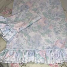 Vtg. Pair Eileen West Pair Standard Floral Pillow Cases Ruffle Edge All Cotton picture
