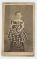 Antique ID'd CDV c1860s Adorable Girl Named Minnie Brownlee Sitting in Dress picture