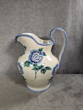 Vintage Large Stoneware Pottery Pitcher With Rose & Leaf Design 12