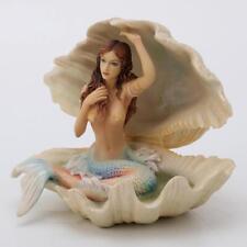 Mermaid in Seashell Polystone Resin Figurine Beach Fantasy Collectible picture