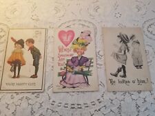3 Antique Postcards Postmarked 1912 Valentine Relationships Love Unusual Rare picture