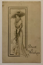 Victorian Woman, Best Wishes, Posted 1912, Vintage Postcard picture