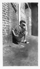 Woman Posing Brick Building Saddle Shoes Vintage Found Photo picture