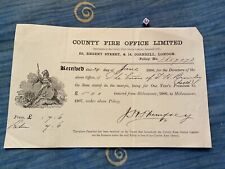 County Fire Office Insurance Policy ephemera 1906 , scarce picture