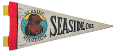 Vintage SEASIDE AQUARIUM OR Oregon White Red Black Blue Mini Seal Pennant - 8.5