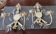 Metal Candleholders W/mirrors Wall Hang Set Pair 2 Cream Crystals Victorian picture