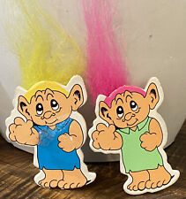 Vintage Norfin Trolls 2” Pinback Button Exchange Pin Lot Of Two Figures 1992 picture