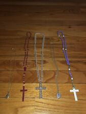 x5 LOT RELIGIOUS NECKLACE CHRISTIAN CROSS JESUS ROSARY CHAIN JESUS CHRIST PEARL picture