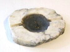 HEAVY OLD ANTIQUE SOLID NATURAL ORGANIC ROCK EDGE WHITE GRAY MARBLE ASHTRAY picture