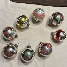 Lot of 8 Vintage Silver Glass Ball Ornaments 2 1/2” Hand Painted Stripes/ Floral picture