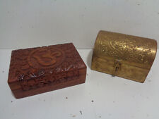 Clean Hand Carved Walnut & Brass Treasure Chest Trinket / Jewelry / Stash Boxes picture