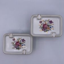 Set Of 2 Unique MCM Vintage Ceramic Ashtray Beautiful Flower Floral  Design picture