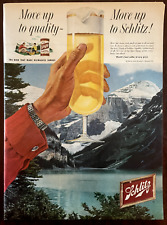 1958 SCHLITZ Beer Vintage Print Ad Mountains Snow Lake Glass picture