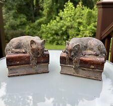VTG Pair of Cats Resting on Books Heavy Bronzed Bookends picture