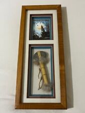 Artist Bill Coffelt signed wolf painting tomahawk Native American shadow box VTG picture