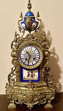 Antique Late 1800's Made France Heavy Gilded Bronze Clock Blue Porcelain Mantel picture