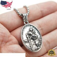 MENDEL Mens St Saint Christopher Medal Pendant Necklace Stainless Steel Amulet picture