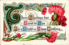 Vtg 1910s Happy Birthday Greetings Floral Gold Trim Flowers Embossed Postcard picture