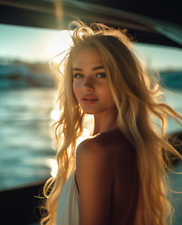 8X10 Photo Art Print Pretty Blonde Girl in the Sun on the Water by Erik Elliott picture
