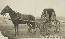 1907-18 Vintage Antique RPPC Horse & Buggy Convertible Top Man Driver Postcard picture