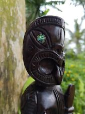 Tiki Maori Hand Carved Ebony Wood Abolone Shell  New Zealand  picture