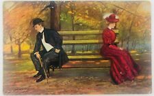 Vintage A Frosty Morning Man and Woman on Opposite Sides of Bench Postcard 1911 picture