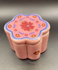 Pink Flower Shaped Trinket Box w/ Hope, Dream, Giggle, Believe, Laugh, Wish RARE picture