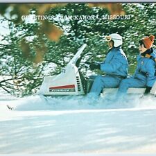c1960s Greetings Kahoka MO Cute Couple on Evinrude Snowmobile Chorme PC Vtg A235 picture